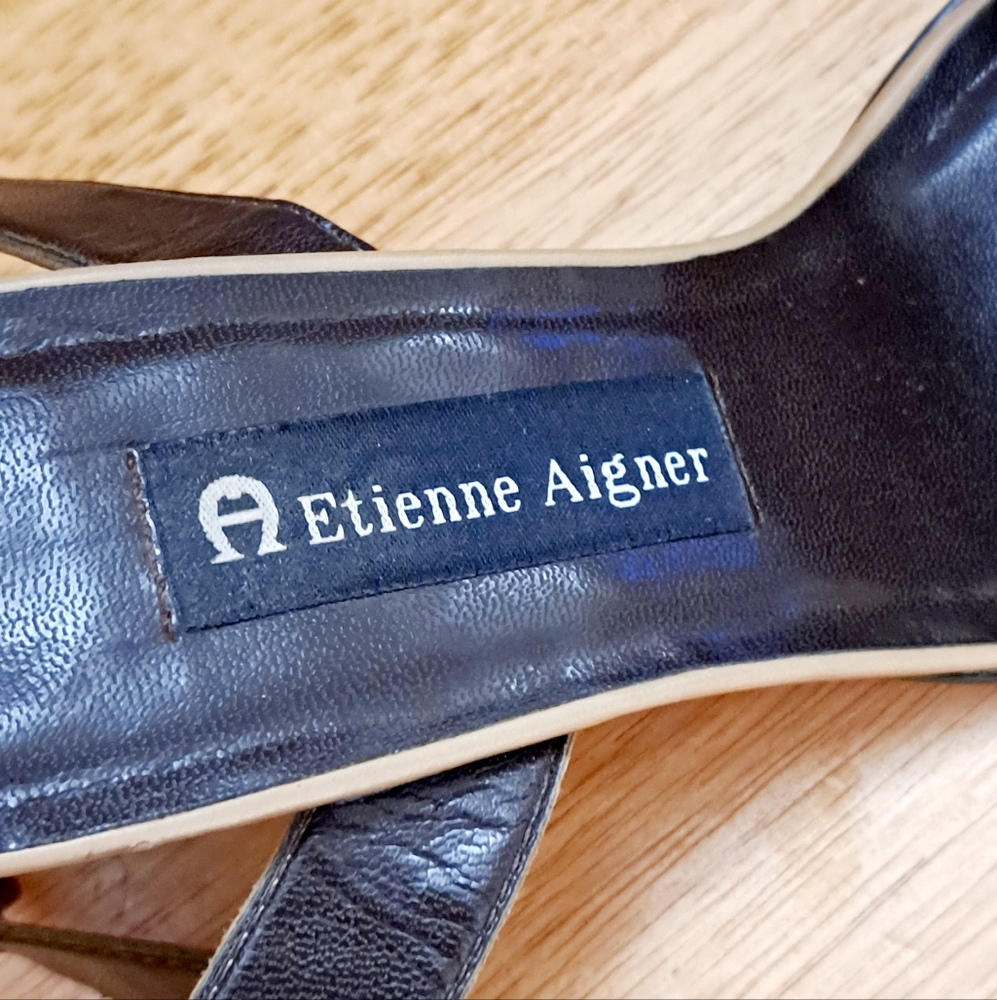 Etienne Aigner Heeled Ankle Strap Leather Sandals Shoes Women's Size 6.5 Tan 3" - Picture 10 of 13